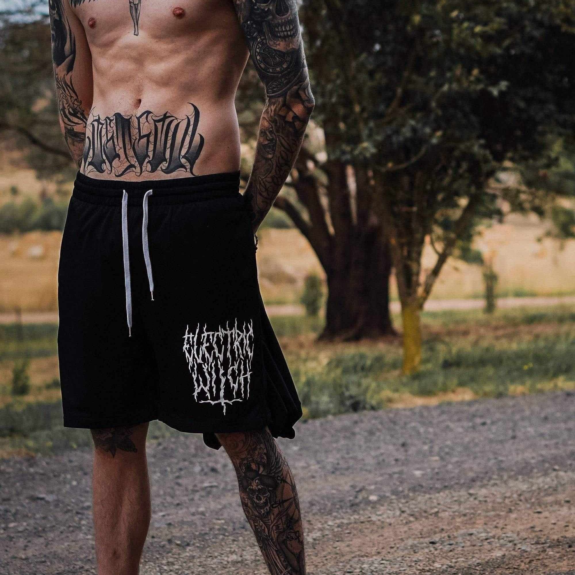 Black Metal Gym Shorts | Alternative, Gothic & Occult Clothing Fashion Brand Australia - Electric Witch