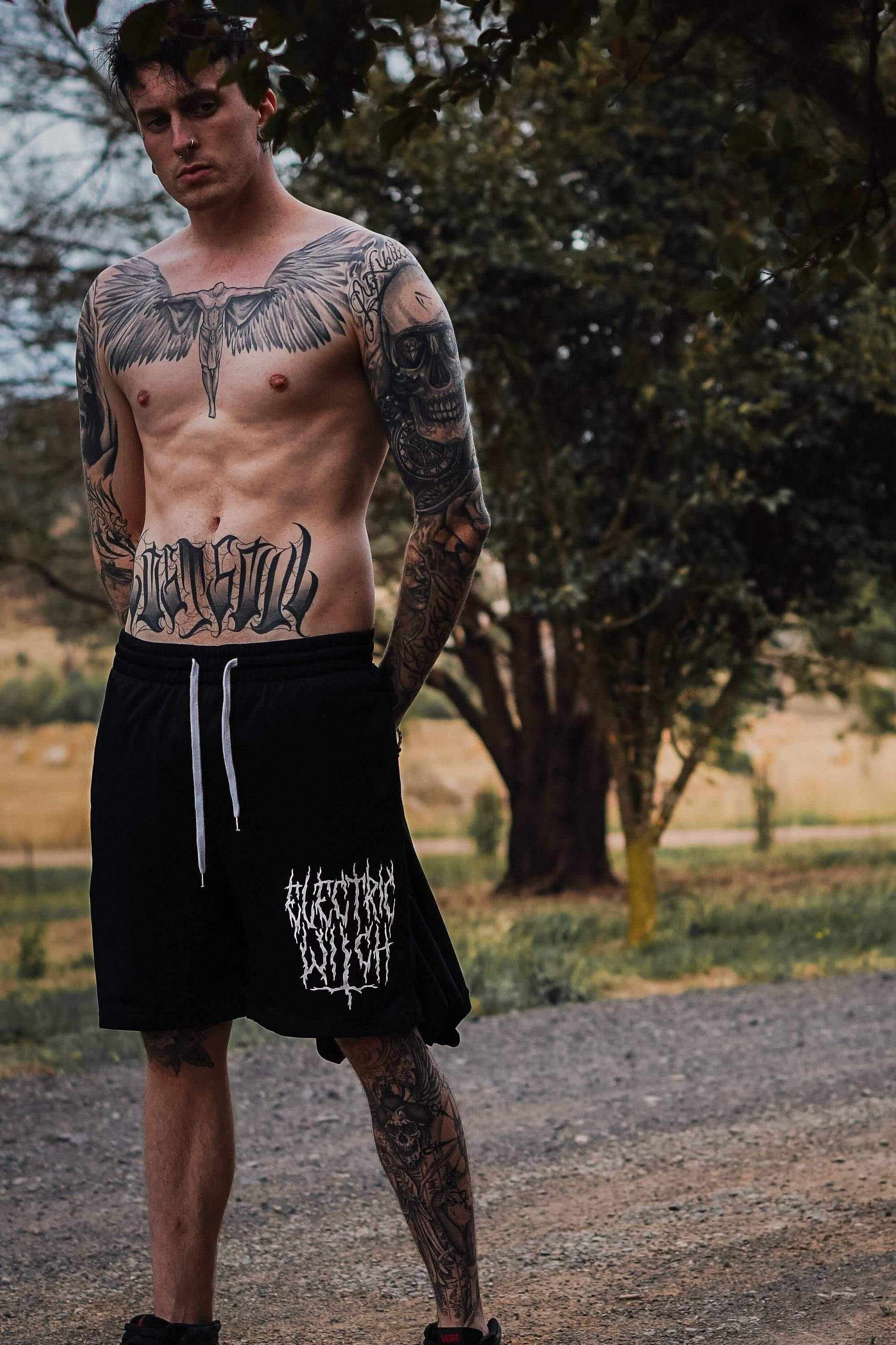 Black Metal Gym Shorts | Alternative, Gothic & Occult Clothing Fashion Brand Australia - Electric Witch