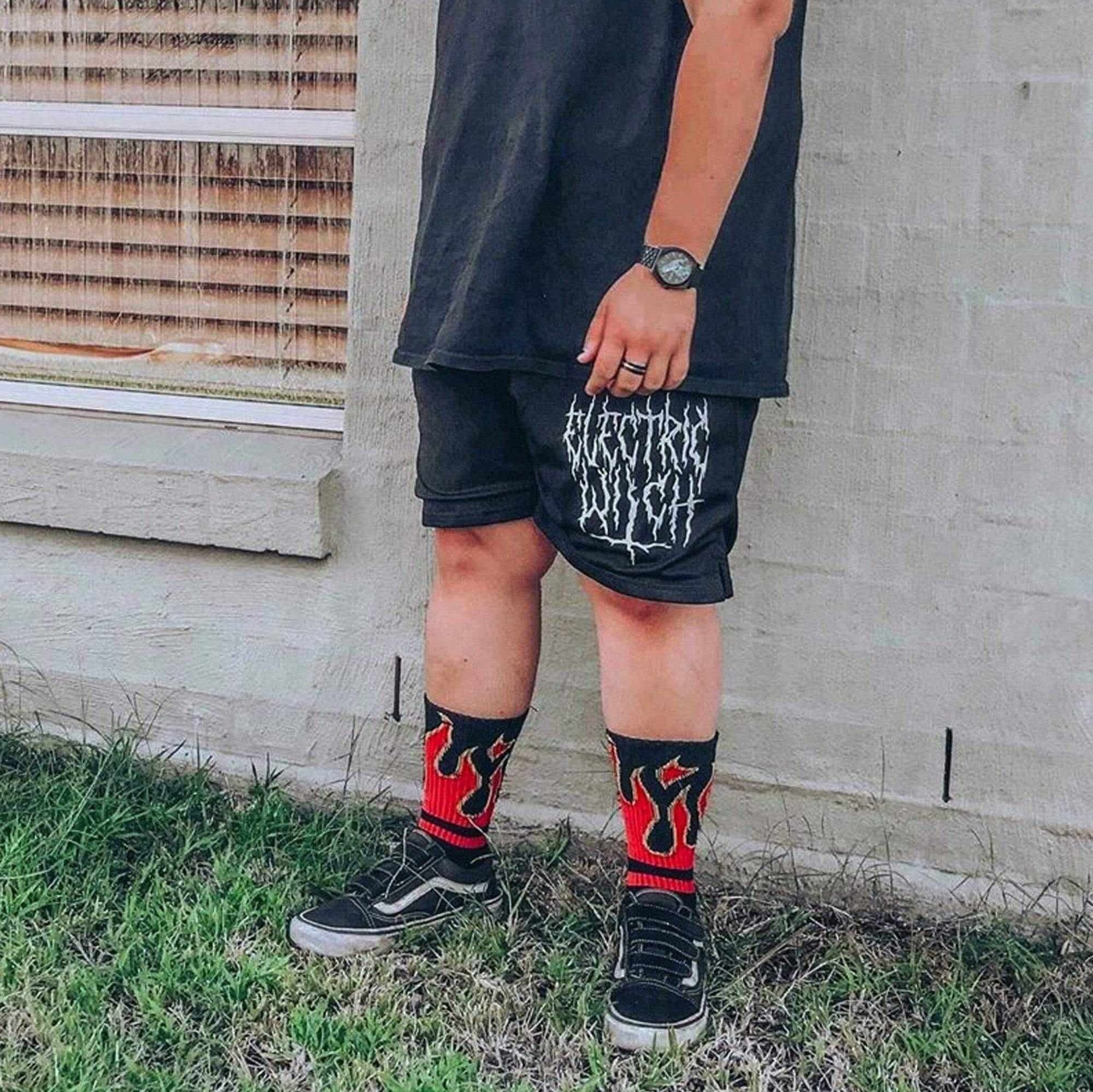 Black Metal Gym Shorts | Alternative, Gothic & Occult Clothing Fashion Brand Australia - Electric Witch