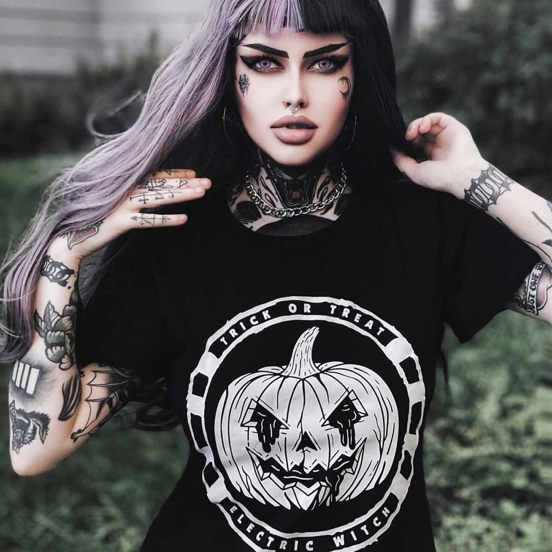 Trick Or Treat Tee | Alternative, Gothic & Occult Clothing Fashion Brand Australia - Electric Witch